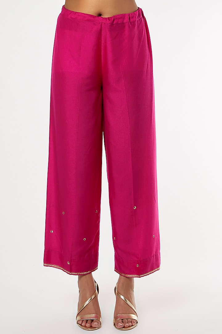 Rani Pink Zardosi Embroidered Kurta Set by Niti Bothra at Pernia's Pop Up Shop