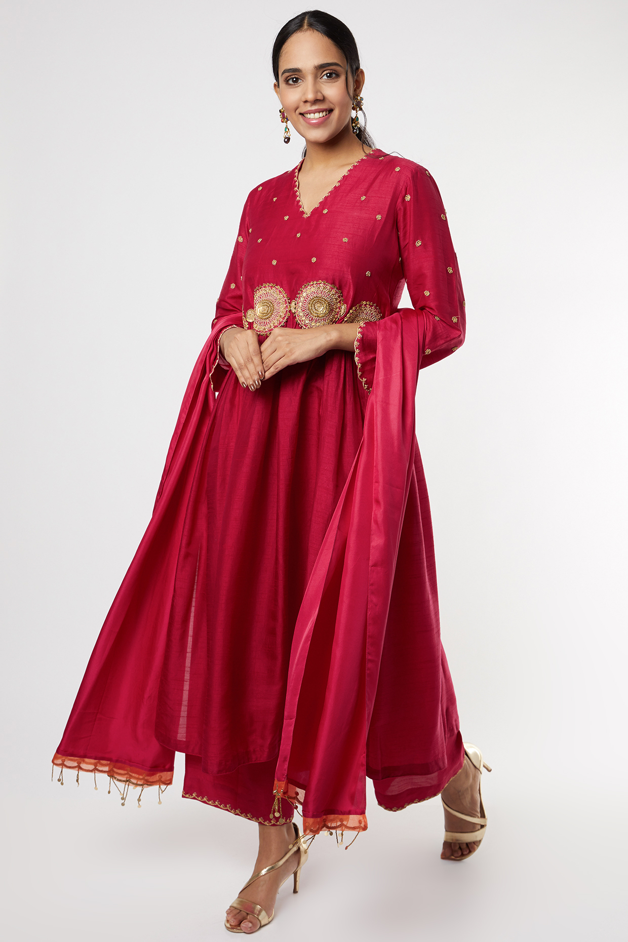 Rani Pink Dupion & Soft Silk Kurta Set  by Niti Bothra at Pernia's Pop Up Shop