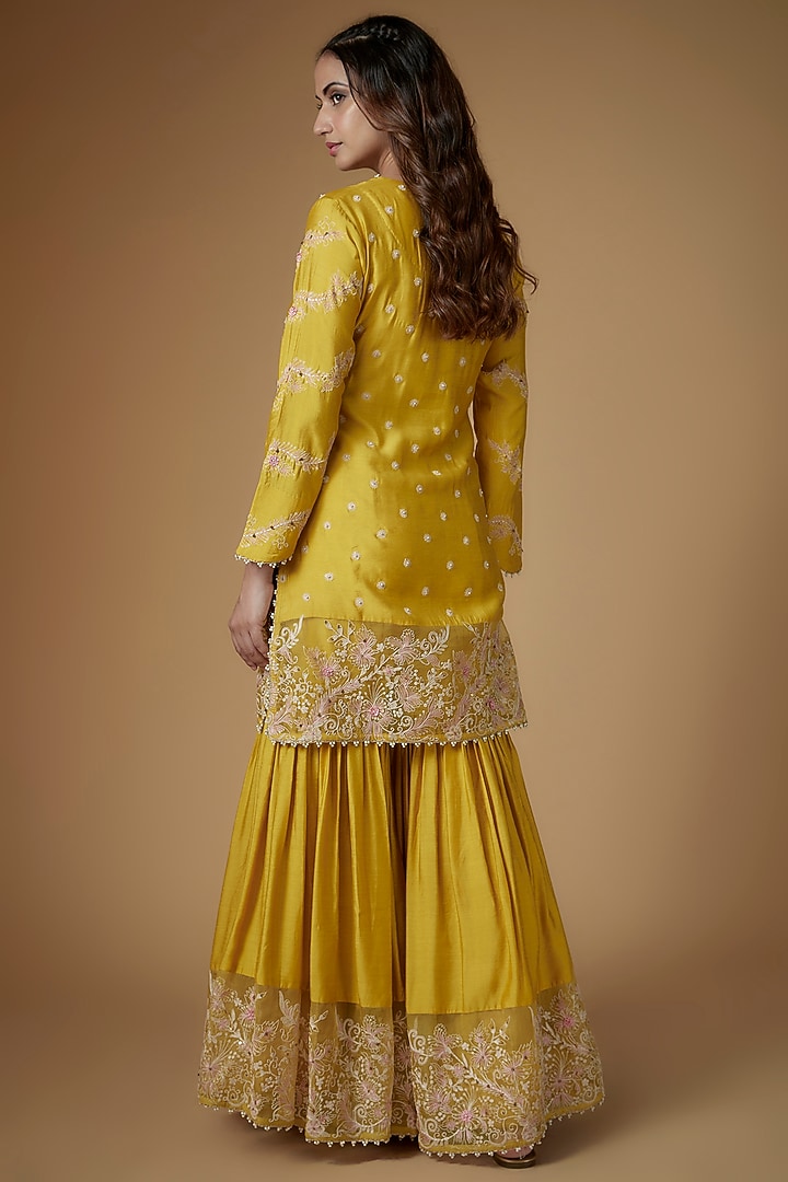 Yellow Benaras Silk Blend Wedding Sharara Set by Niti Bothra at Pernia's Pop Up Shop
