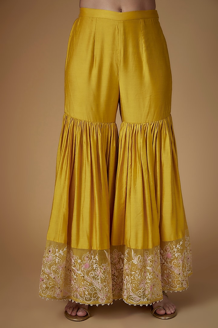 Yellow Benaras Silk Blend Wedding Sharara Set by Niti Bothra at Pernia's Pop Up Shop