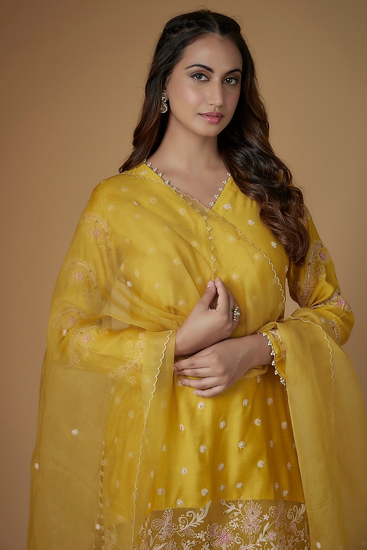 Yellow Benaras Silk Blend Wedding Sharara Set by Niti Bothra at Pernia's Pop Up Shop