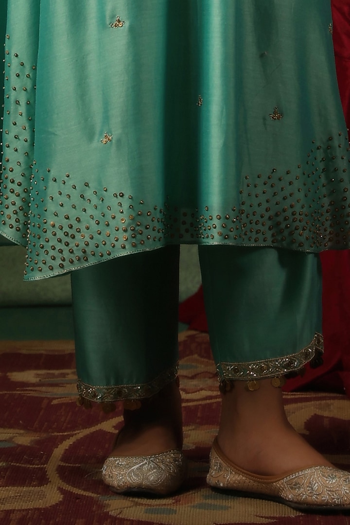 Light Blue Chanderi Silk Zardosi Embroidered Kurta Set by Niti Bothra at Pernia's Pop Up Shop