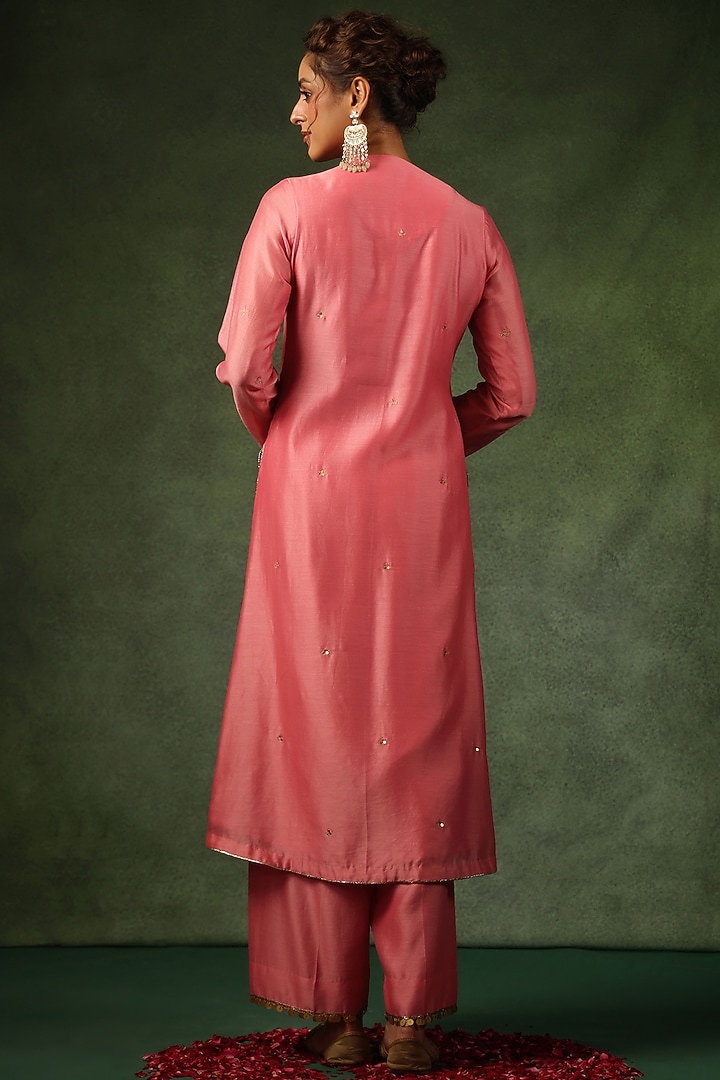 Pink Chanderi Silk Zardosi Embroidered Kurta Set by Niti Bothra at Pernia's Pop Up Shop
