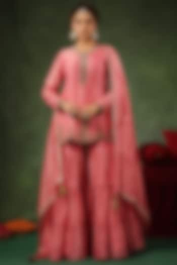 Pink Chanderi Silk Layered Sharara Set by Niti Bothra at Pernia's Pop Up Shop