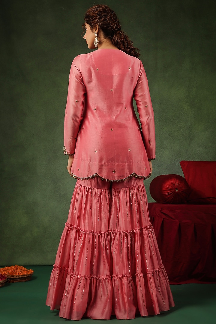 Pink Chanderi Silk Layered Wedding Sharara Set by Niti Bothra at Pernia's Pop Up Shop