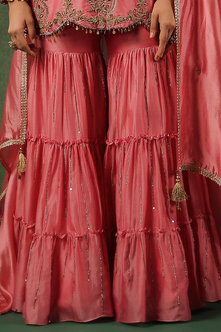 Pink Chanderi Silk Layered Wedding Sharara Set by Niti Bothra at Pernia's Pop Up Shop