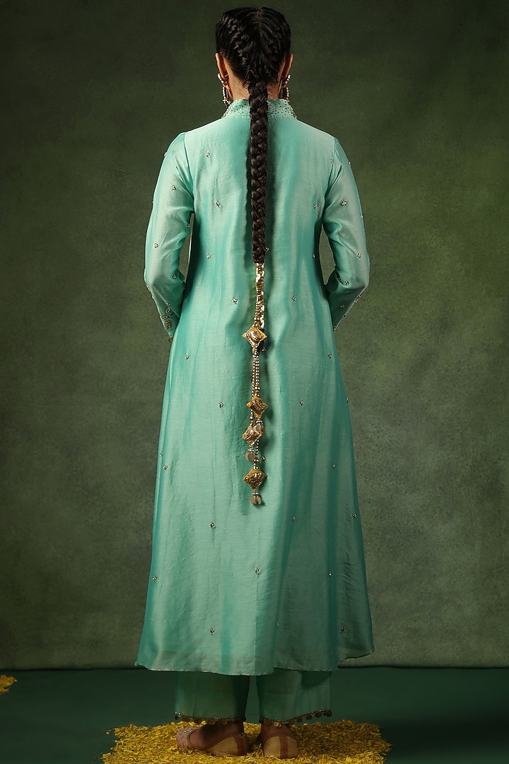 Light Blue Chanderi Silk Zardosi Embroidered Kurta Set by Niti Bothra at Pernia's Pop Up Shop