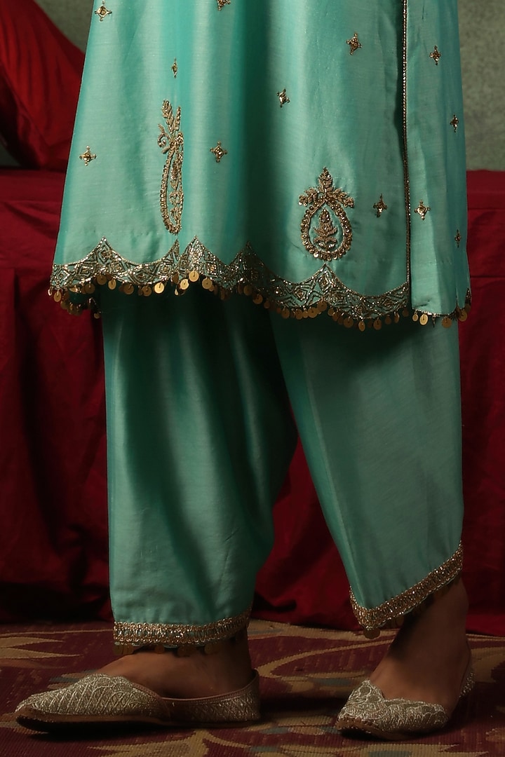 Light Blue Chanderi Silk Zardosi Embroidered Kurta Set by Niti Bothra at Pernia's Pop Up Shop