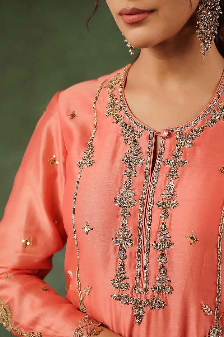 Peach Chanderi Silk Wedding Sharara Set by Niti Bothra at Pernia's Pop Up Shop