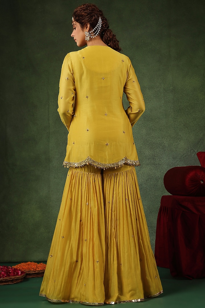 Yellow Chanderi Silk Wedding Sharara Set by Niti Bothra at Pernia's Pop Up Shop