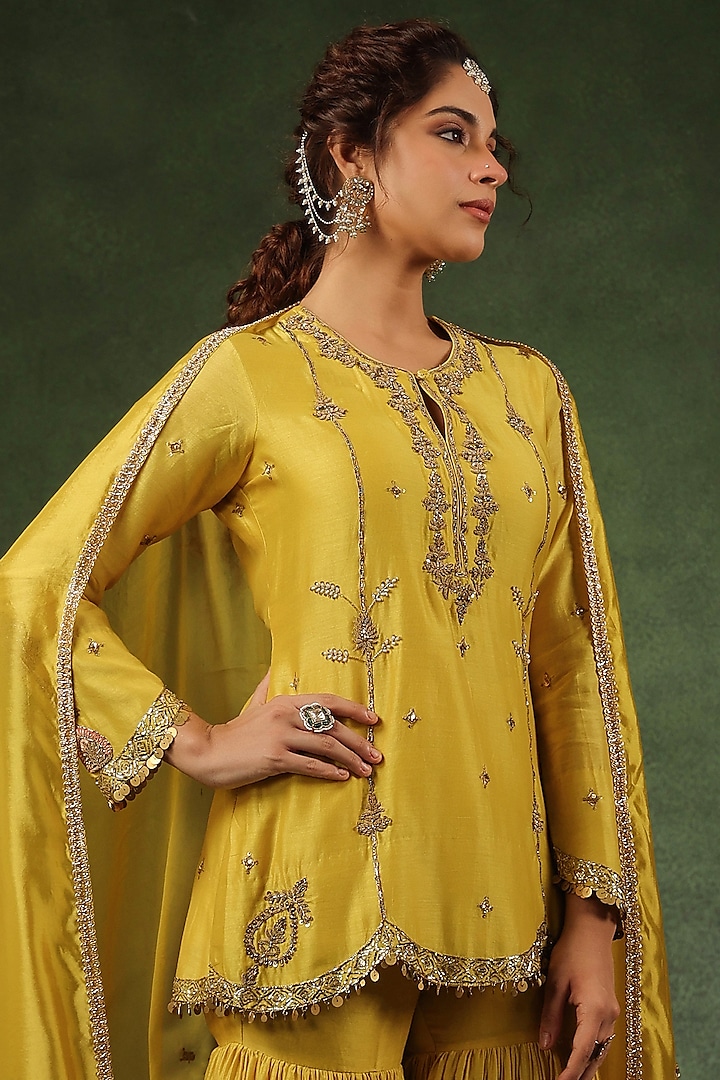 Yellow Chanderi Silk Wedding Sharara Set by Niti Bothra at Pernia's Pop Up Shop