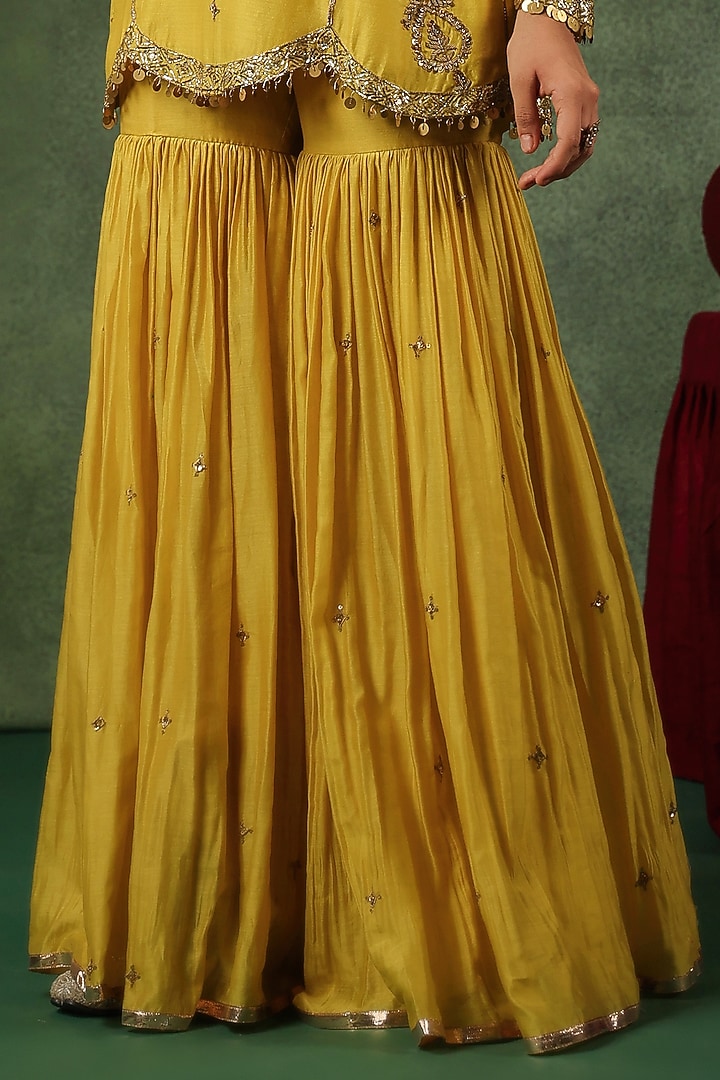 Yellow Chanderi Silk Wedding Sharara Set by Niti Bothra at Pernia's Pop Up Shop