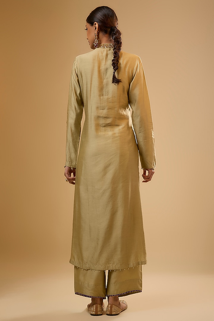 Light Green Chiniya Silk Zardosi Embroidered Kurta Set by Niti Bothra at Pernia's Pop Up Shop