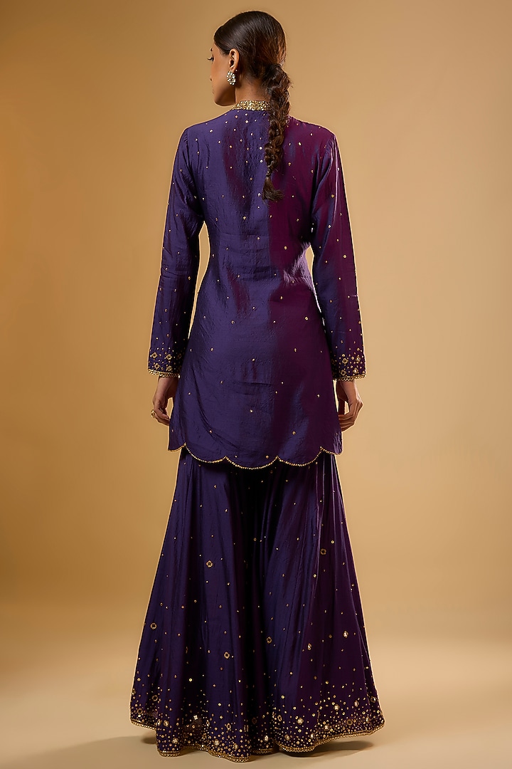 Purple Chiniya Silk Embroidered Wedding Sharara Set by Niti Bothra at Pernia's Pop Up Shop