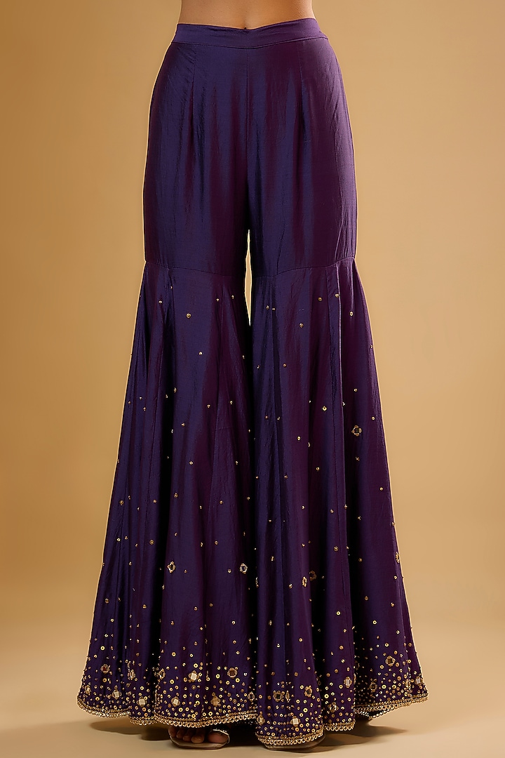 Purple Chiniya Silk Embroidered Wedding Sharara Set by Niti Bothra at Pernia's Pop Up Shop