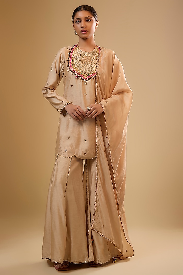 Ivory Chiniya Silk Wedding Sharara Set by Niti Bothra at Pernia's Pop Up Shop
