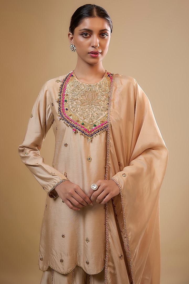 Ivory Chiniya Silk Wedding Sharara Set by Niti Bothra at Pernia's Pop Up Shop