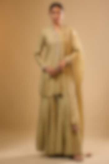 Light Green Chiniya Silk Embroidered Wedding Sharara Set by Niti Bothra at Pernia's Pop Up Shop