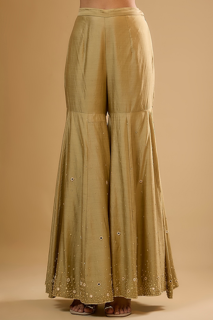 Light Green Chiniya Silk Embroidered Wedding Sharara Set by Niti Bothra at Pernia's Pop Up Shop