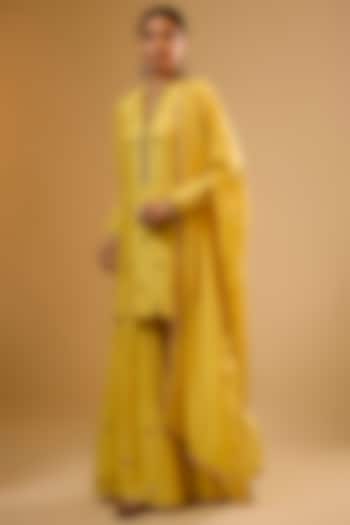 Yellow Chiniya Silk Embroidered Wedding Sharara Set by Niti Bothra at Pernia's Pop Up Shop