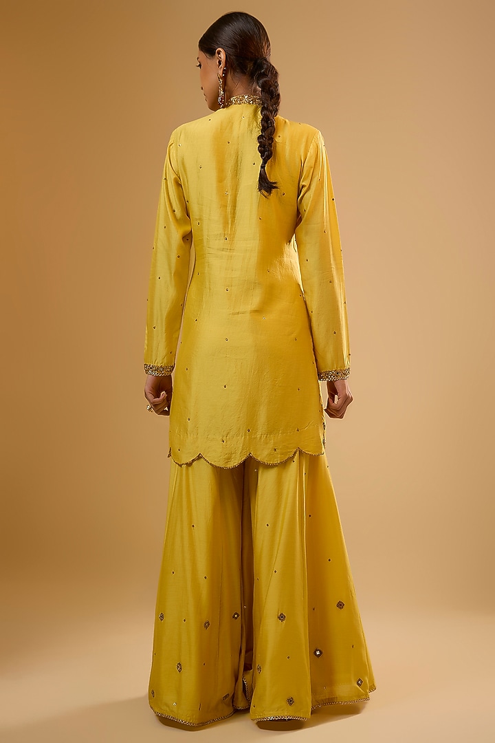 Yellow Chiniya Silk Embroidered Wedding Sharara Set by Niti Bothra at Pernia's Pop Up Shop