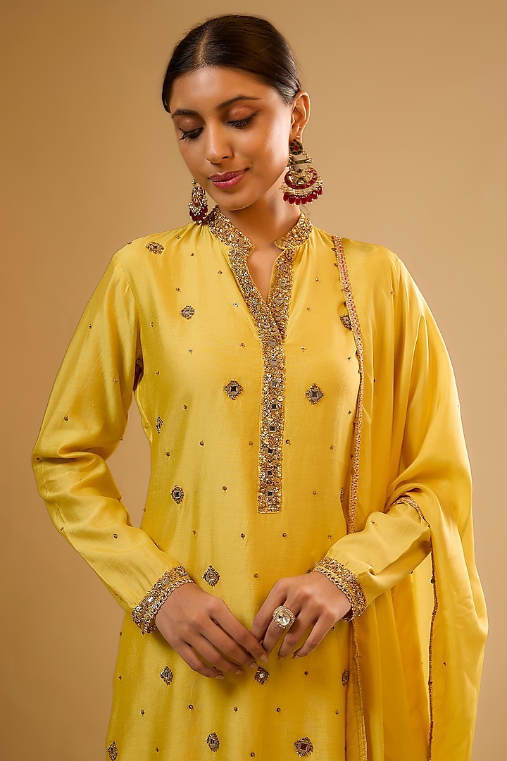 Yellow Chiniya Silk Embroidered Wedding Sharara Set by Niti Bothra at Pernia's Pop Up Shop