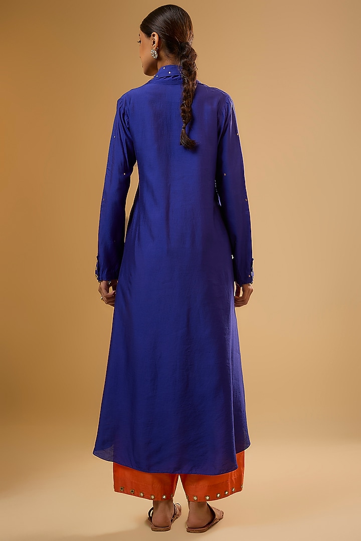 Indigo Chiniya Silk Zardosi Embroidered Kurta Set by Niti Bothra at Pernia's Pop Up Shop