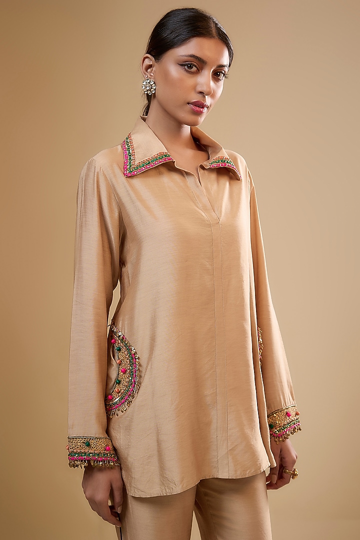 Ivory Chiniya Silk Zardosi Embroidered Co-Ord Set by Niti Bothra at Pernia's Pop Up Shop