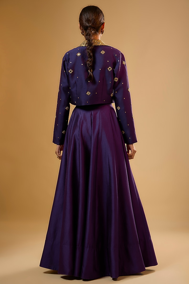 Purple Silk Zardosi Embroidered Jacket Wedding Lehenga Set by Niti Bothra at Pernia's Pop Up Shop