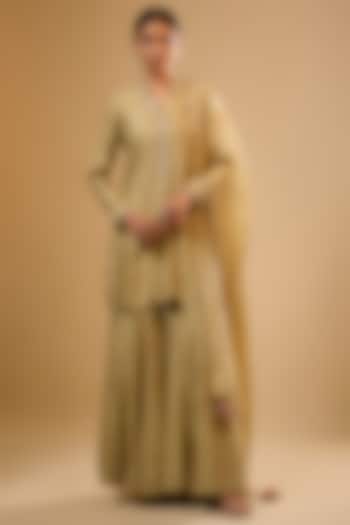 Light Green Chiniya Silk Embroidered Wedding Sharara Set by Niti Bothra at Pernia's Pop Up Shop