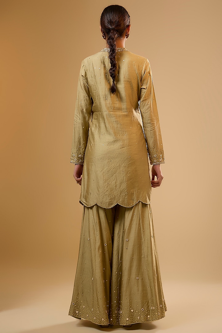 Light Green Chiniya Silk Embroidered Wedding Sharara Set by Niti Bothra at Pernia's Pop Up Shop