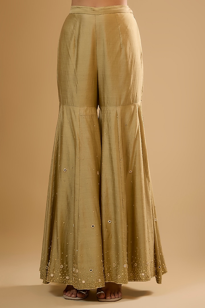 Light Green Chiniya Silk Embroidered Wedding Sharara Set by Niti Bothra at Pernia's Pop Up Shop