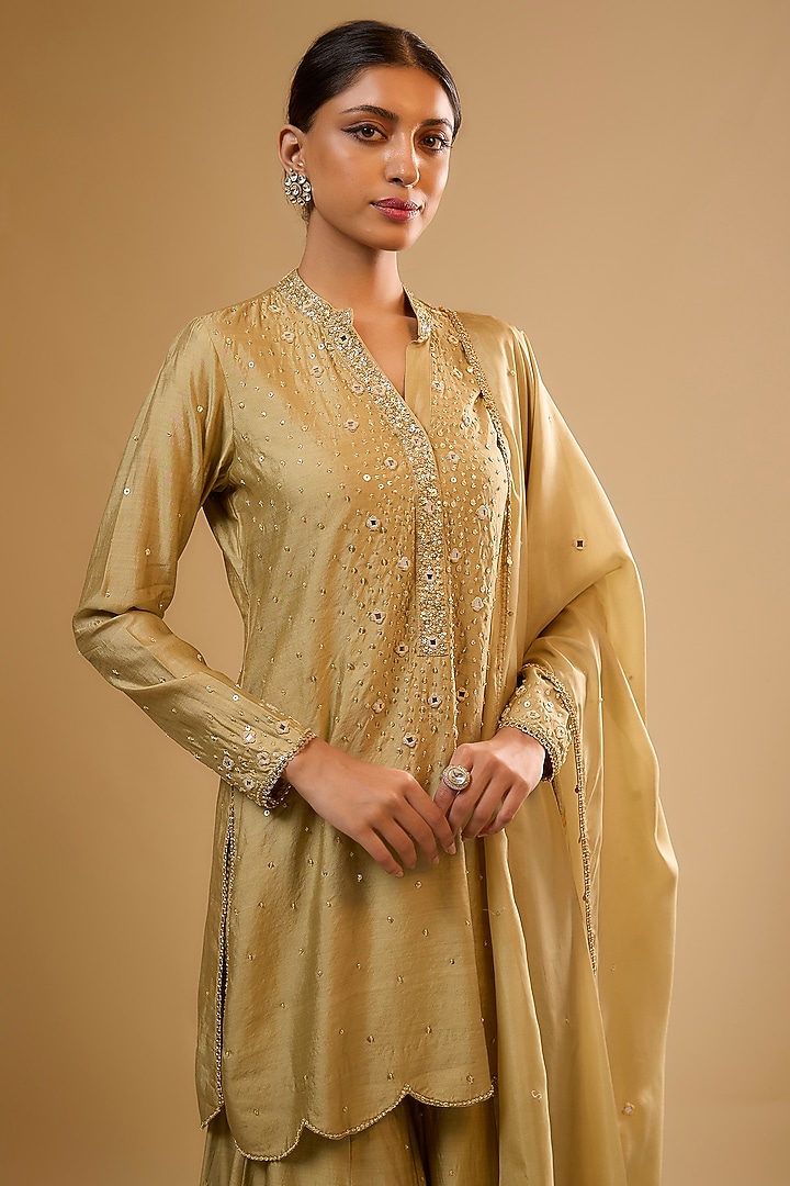Light Green Chiniya Silk Embroidered Wedding Sharara Set by Niti Bothra at Pernia's Pop Up Shop