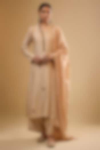 Ivory Chiniya Silk Zardosi Embroidered Kurta Set by Niti Bothra at Pernia's Pop Up Shop