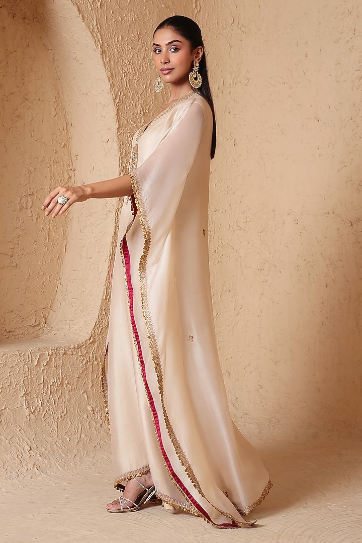  Ivory Organza Zardozi Embroidered Kaftan  by Niti Bothra at Pernia's Pop Up Shop