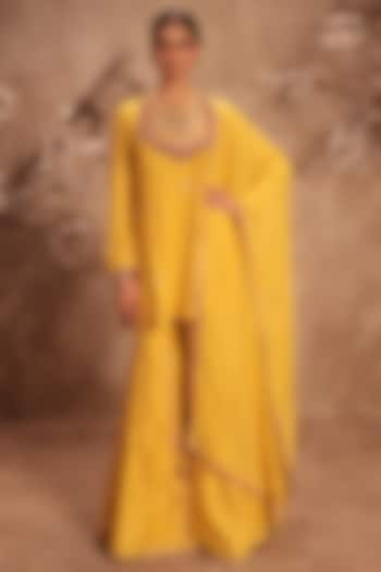 Dark Yellow Chiniya Silk Wedding Sharara Set by Niti Bothra at Pernia's Pop Up Shop
