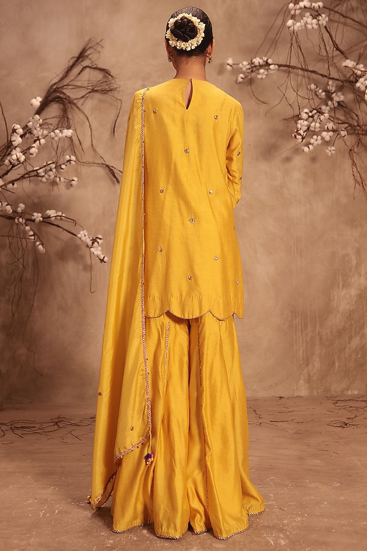 Dark Yellow Chiniya Silk Wedding Sharara Set by Niti Bothra at Pernia's Pop Up Shop