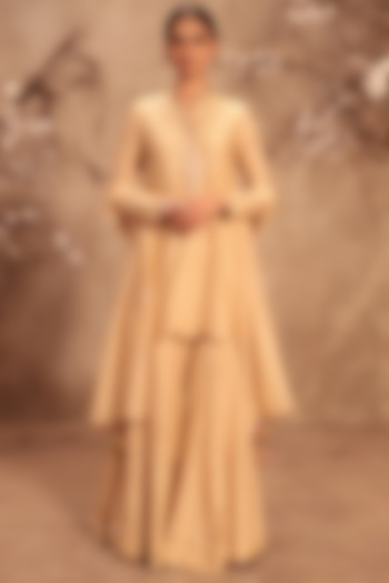 Ivory Chiniya Silk Embroidered Wedding Sharara Set by Niti Bothra at Pernia's Pop Up Shop