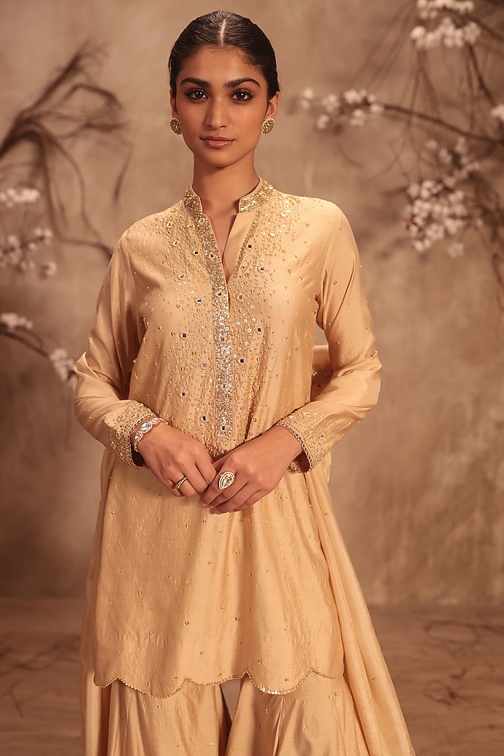 Ivory Chiniya Silk Embroidered Wedding Sharara Set by Niti Bothra at Pernia's Pop Up Shop