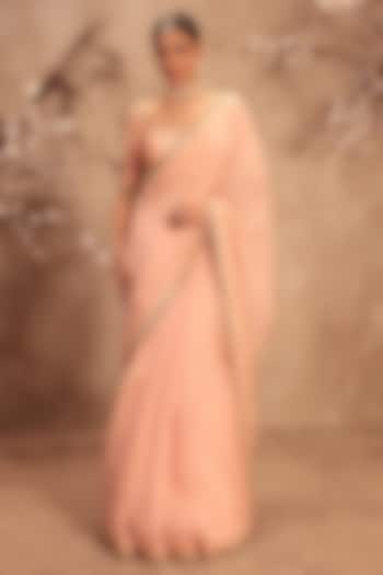 Light Pink Tissue Zardosi Embroidered Saree Set by Niti Bothra at Pernia's Pop Up Shop