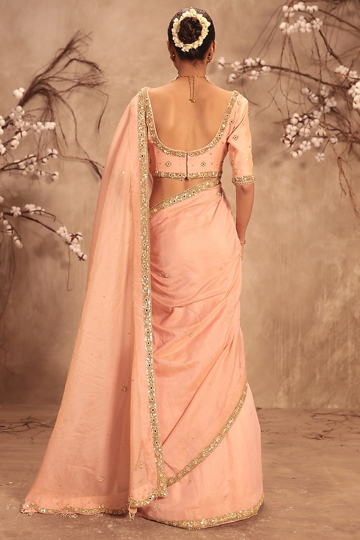 Light Pink Tissue Zardosi Embroidered Saree Set by Niti Bothra at Pernia's Pop Up Shop