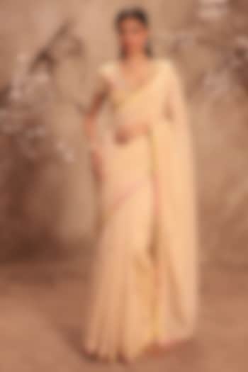 Ivory Tissue Zardosi Embroidered Wedding Saree Set by Niti Bothra at Pernia's Pop Up Shop