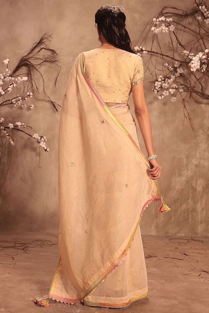 Ivory Tissue Zardosi Embroidered Wedding Saree Set by Niti Bothra at Pernia's Pop Up Shop