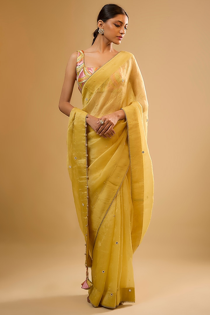 Yellow Organza Wedding Saree Set by Niti Bothra at Pernia's Pop Up Shop