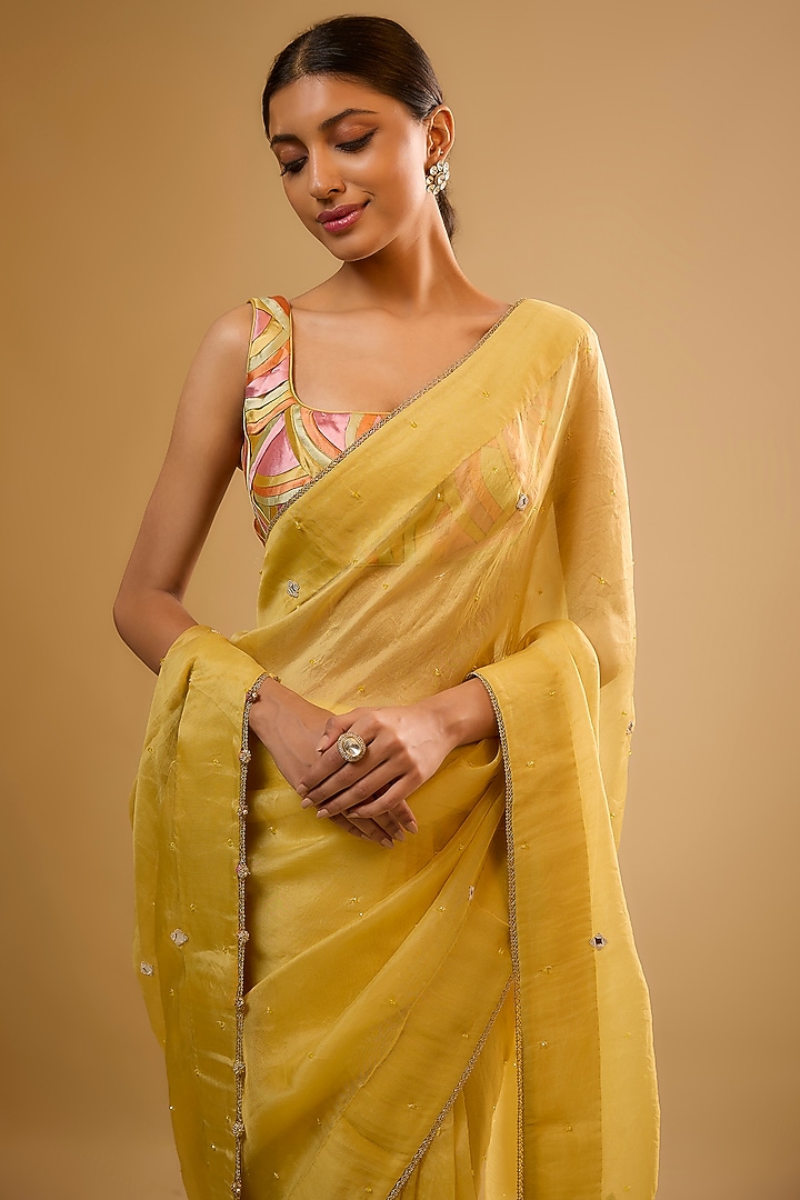 Yellow Organza Wedding Saree Set by Niti Bothra at Pernia's Pop Up Shop