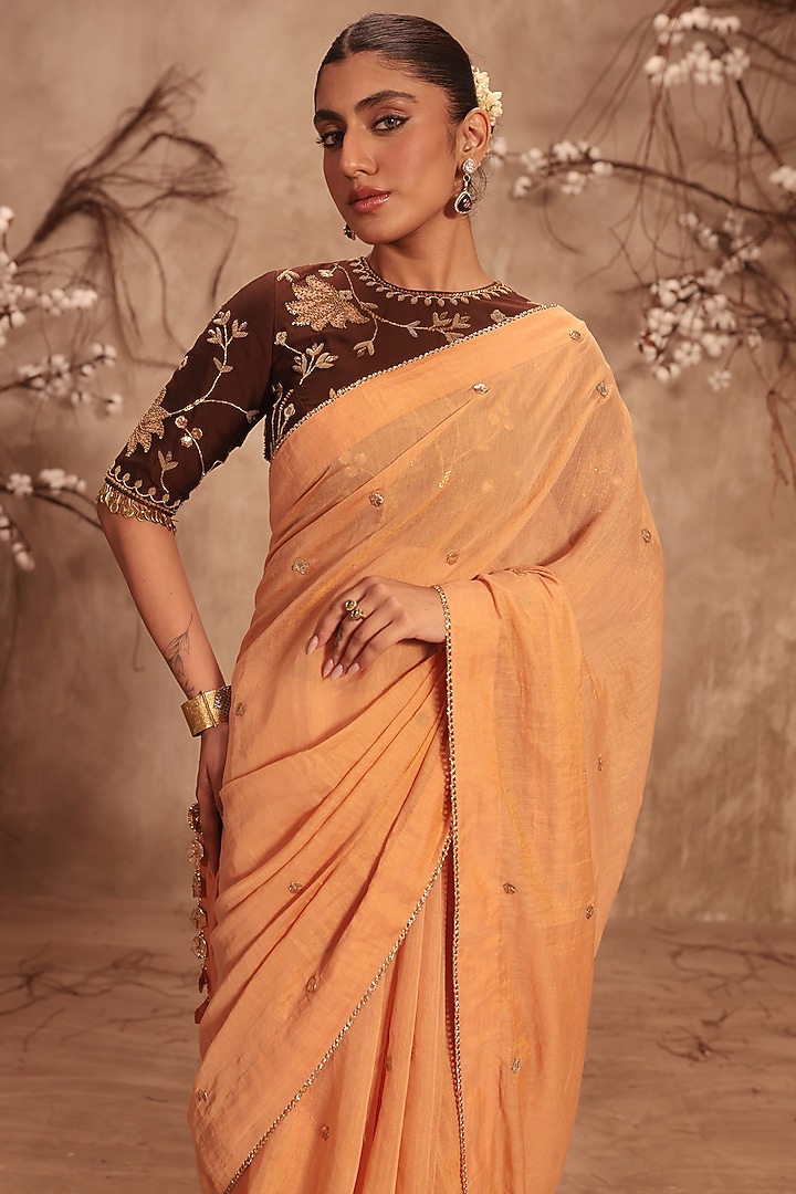 Orange Organza Wedding Saree Set by Niti Bothra at Pernia's Pop Up Shop