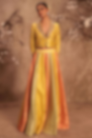 Yellow Silk Embroidered Jacket Wedding Lehenga Set by Niti Bothra at Pernia's Pop Up Shop