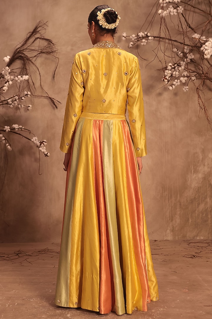 Yellow Silk Embroidered Jacket Wedding Lehenga Set by Niti Bothra at Pernia's Pop Up Shop
