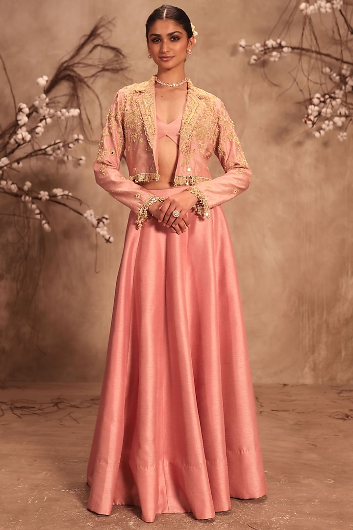 Light Pink Silk Zardosi Embroidered Jacket Wedding Lehenga Set by Niti Bothra at Pernia's Pop Up Shop