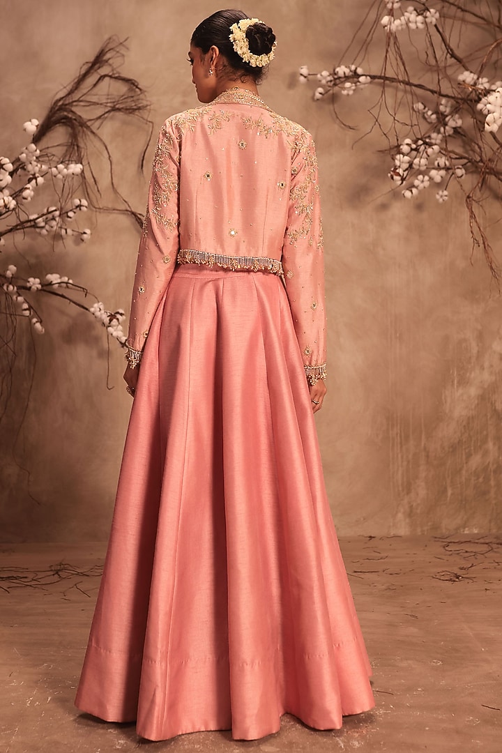 Light Pink Silk Zardosi Embroidered Jacket Wedding Lehenga Set by Niti Bothra at Pernia's Pop Up Shop